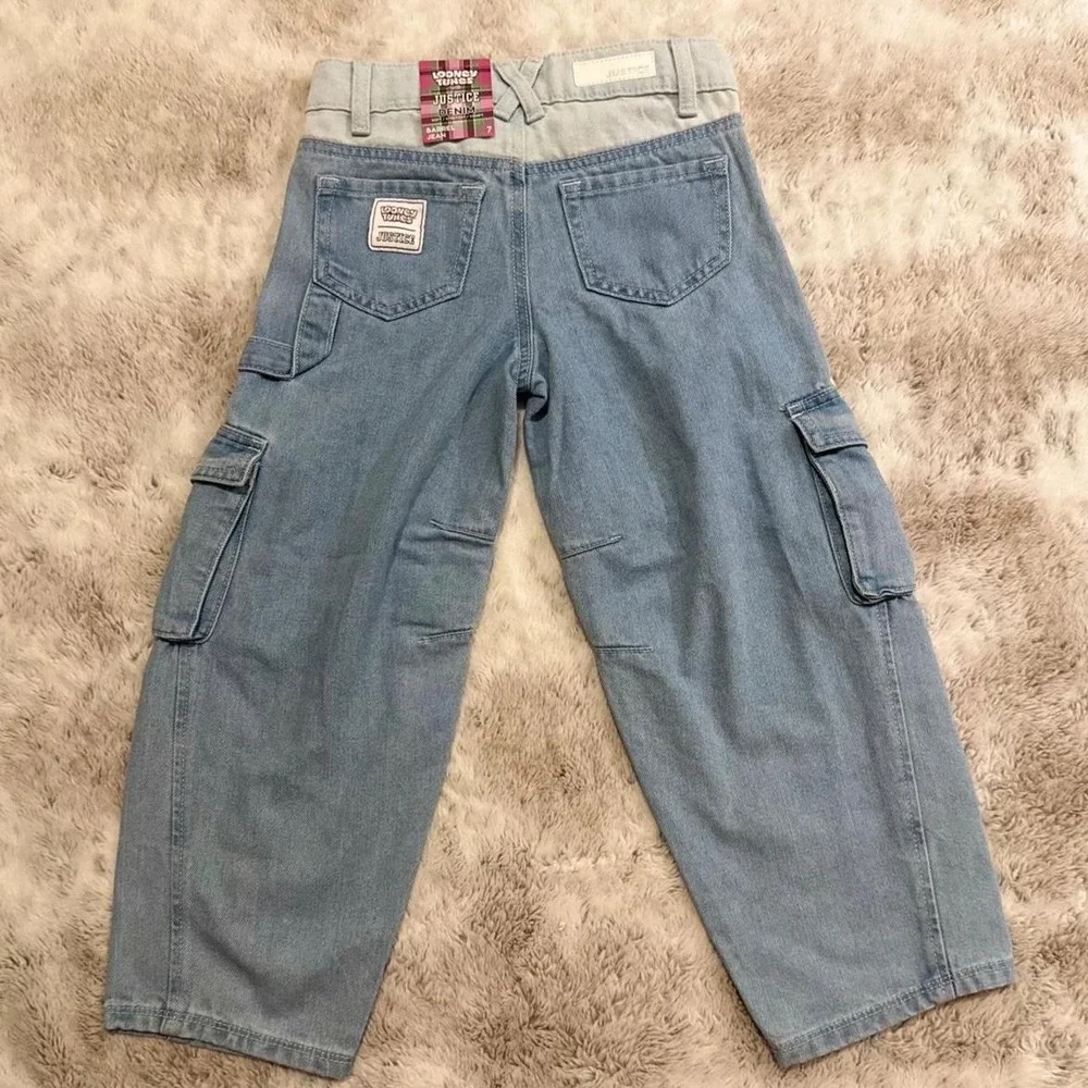 NWT Justice youth girls, Looney Tunes barrel jeans, size 7